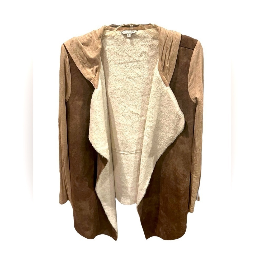 Naked Zebra Cardigan Women's Size Large Brown Tan Sherpa Lined Hooded Open